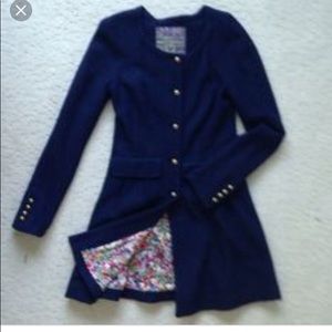Free People Navy Coat with Silk Floral Lining